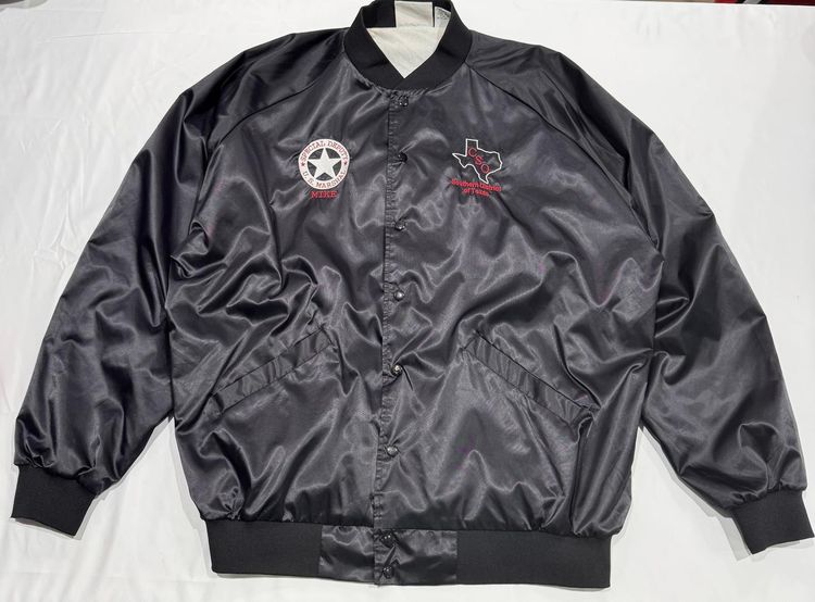 Black Satin Bomber Jacket With Embroidered Patches